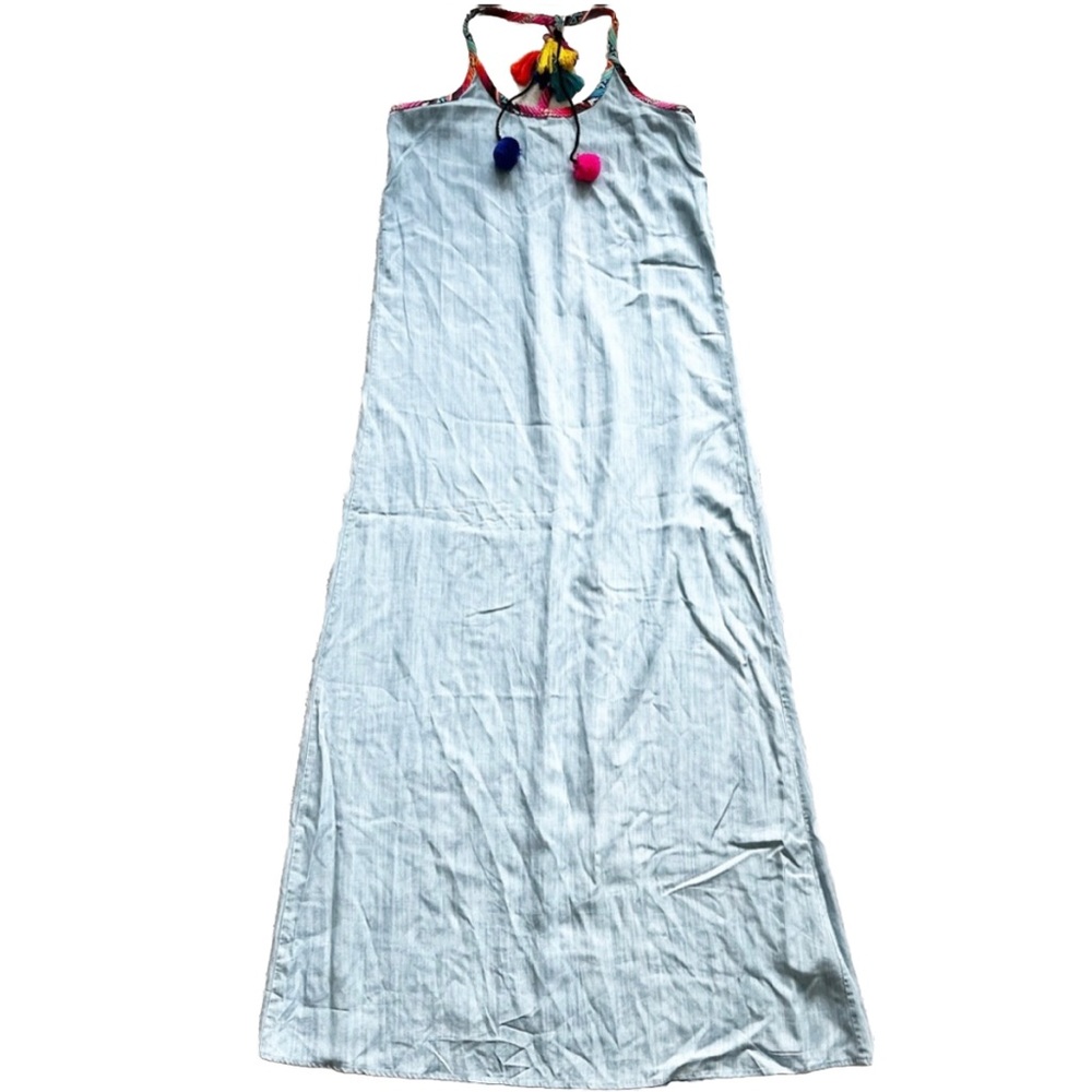 JUDITH MARCH TENCEL MAXI DRESS W/ EMBROIDERY AND TASSELS SIZE SMALL BEACH